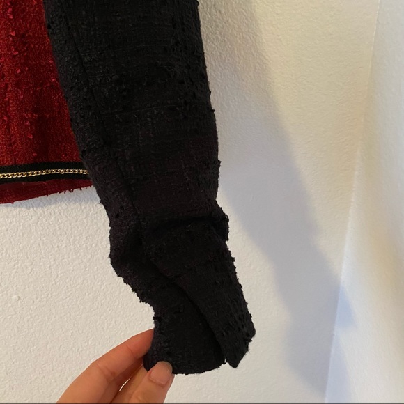 Mango Tweed Red Black Jacket L - Picture 10 of 12